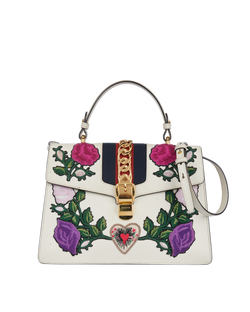 Sylvie Floral Embroidered Top Handle Bag, Leather, Multi, 431665, DB/S, 2*